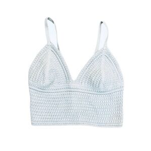 Crochet Long Line Bralette Crop Tank Blue Festival Gypsy Hippie Fairy Beach XS